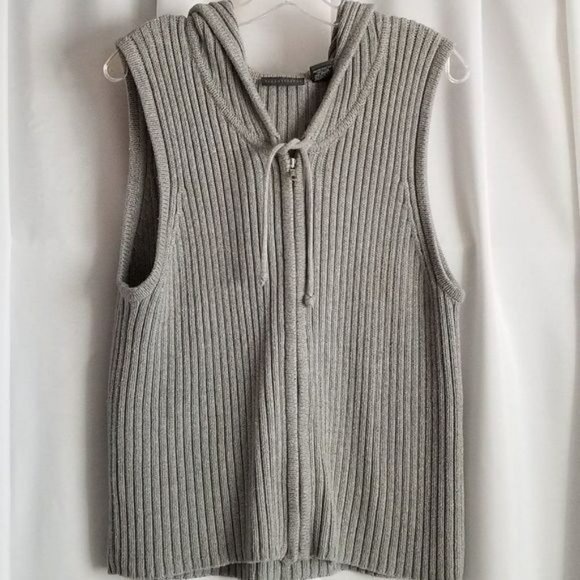 Relativity Tops Relativity Gray Ribbed Sleeveless Drawstring Hoodie